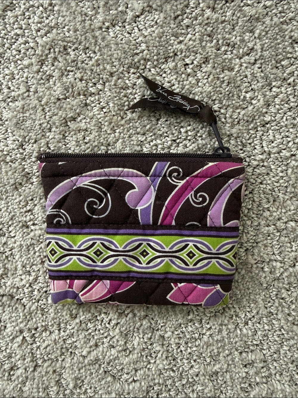 Vera Bradley purple Floral Quilted Coin Pouch with Purple & Green Accents